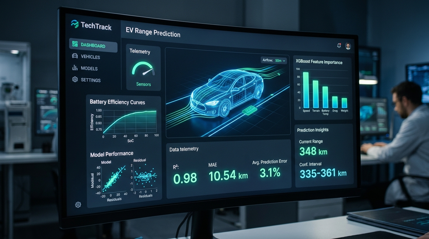 TechTrack EV Range Prediction ML dashboard preview